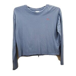 Isa & Ella "Oui" Cropped Long Sleeve Cotton T-Shirt Blue Size Juniors XL